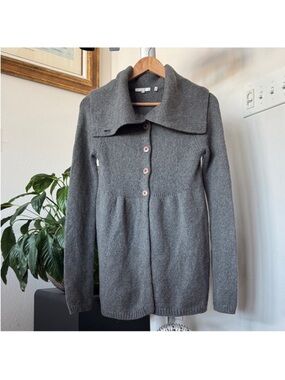 Vince Wool Blend Knit Peplum Sweater Top Cardigan Sz M Gray Button Front Collar